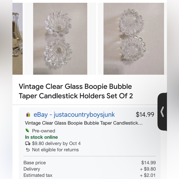 2pk Vintage Set Boopie Style Clear Glass Tapered Candlestick Holders Home Decor - Picture 10 of 10